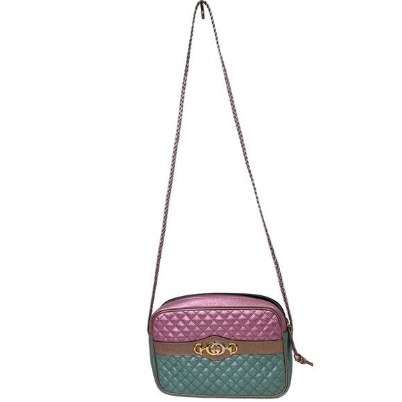 💯 Authentic Gucci Trapuntata Pink/Green Quilted Metallic Leather Crossbody - Picture 12 of 12